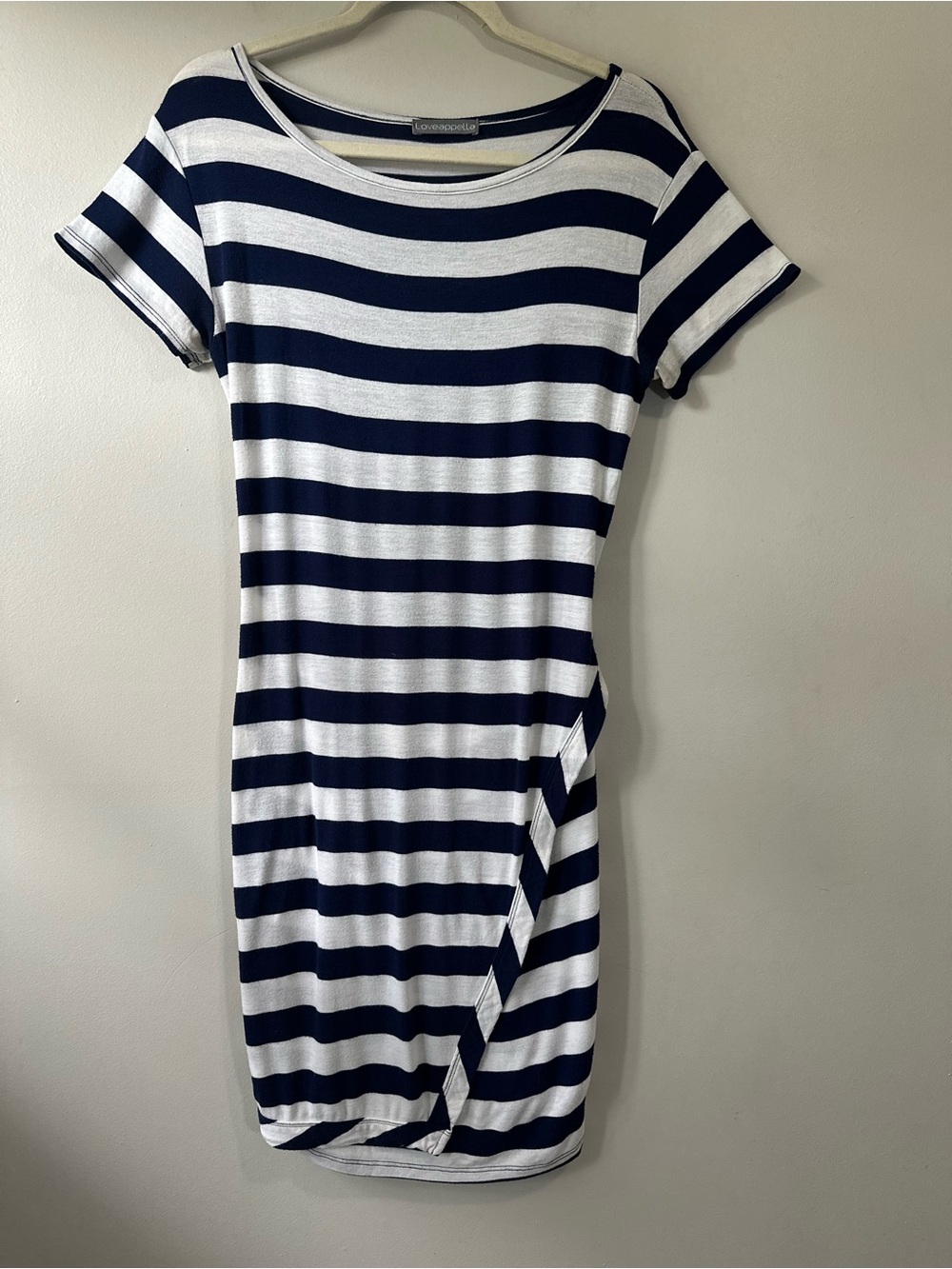 Loveapella Navy Striped White Casual Short Sleeve Wrap Front T-Shirt Dress Sz S
